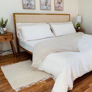 Sweet Palms-100% French Linen European Style Duvet Cover Set (White, Queen Size)